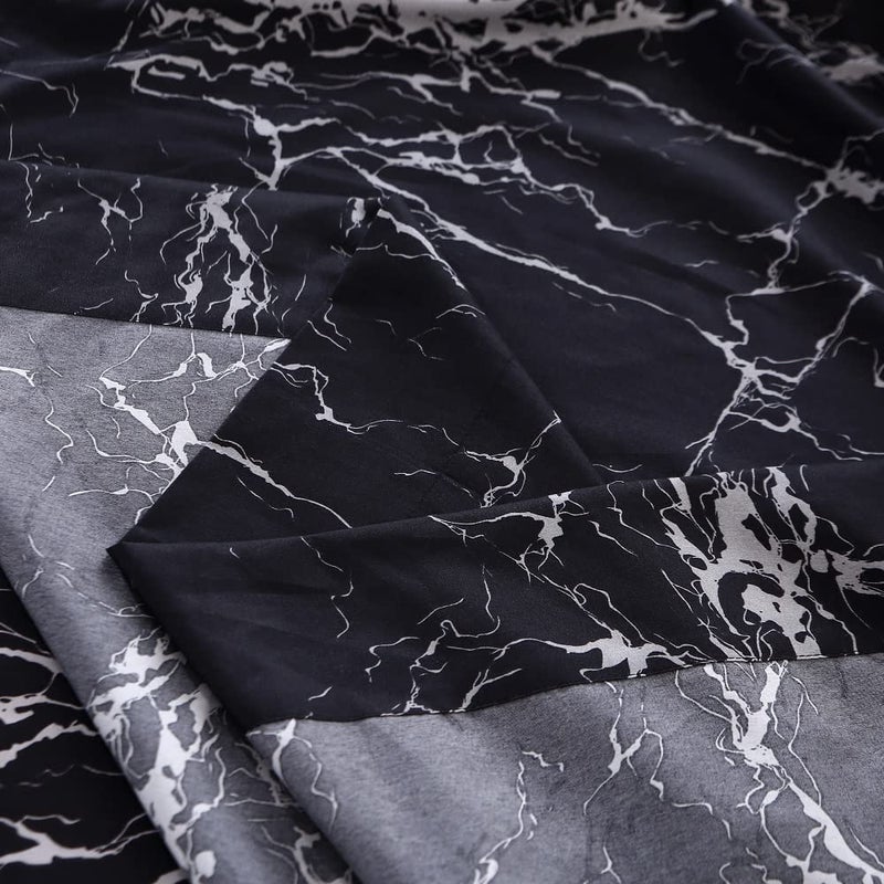 ماج Mag Black Marble Super Super Soft Microfiber Sheet 4pc مجموعة من ورقة الفراش الرخامية شملت ورقة واحدة مجهزة مع 2 وسادات عمق 14 بوصة (أسود توأم) - Image 5
