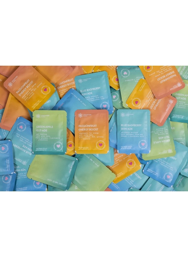 Atmosphere Studio Atmosphere Electrolyte Powder Variety Pack, 15 Sachets (115 Grams), Green Apple Gut Ade (5 sachets) | Blue Raspberry Skin-Ade (5 sachets) | Passionfruit Energy Boost (5 sachet) - Image 4