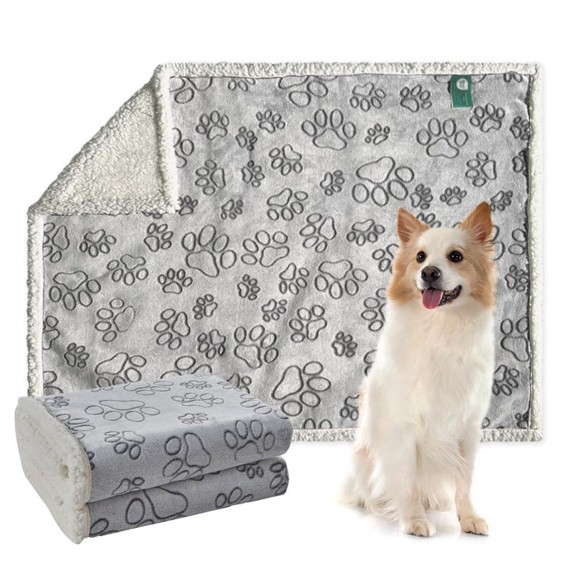 Qeils Dog Blankets for Small Dogs Waterproof Pet Blanket Washable Sherpa Fleece Puppy Blanket Soft Plush Reversible Dog Blanket for Bed Couch Car Sofa 30X40 Grey Paw Print
