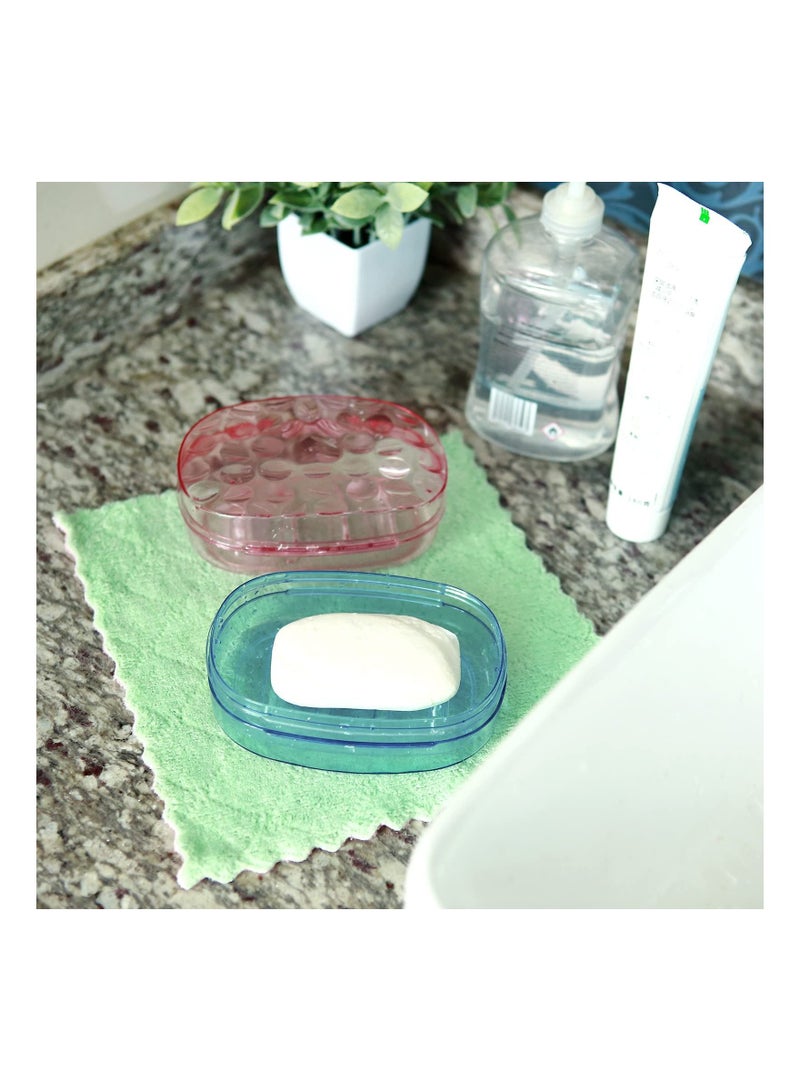 SYOSI 4Pcs Clear Soap Container Plastic Soap Holder with Lid Extra Large Size Soap Bar Case Soap Box Portable Travel Bar Soap Container with 10 random color bracelets  - Image 5