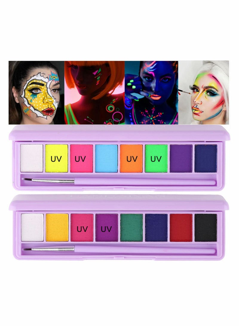 Y&D 2 Pack Glow UV Blacklight Face Paint Bright Colors Neon Fluorescent Body Painting Palette Water Activated Eyeliner Based Makeup In The Dark Washable for Kids Adult - Image 1