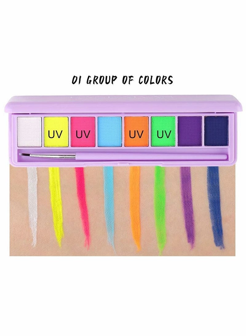 Y&D 2 Pack Glow UV Blacklight Face Paint Bright Colors Neon Fluorescent Body Painting Palette Water Activated Eyeliner Based Makeup In The Dark Washable for Kids Adult - Image 5