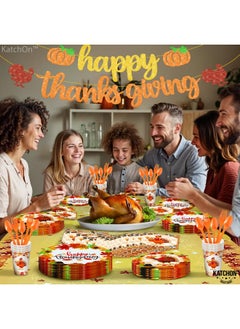 KATCHON KatchOn, Thanksgiving Table Decor - Huge 152Pcs (25 Guest) | Glitter, Happy Thanksgiving Banner and Thanksgiving Tablecloth | Thanksgiving Plates and Napkins Sets, Thanksgiving Decorations for Table  - Image 5
