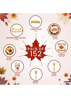 KATCHON KatchOn, Thanksgiving Table Decor - Huge 152Pcs (25 Guest) | Glitter, Happy Thanksgiving Banner and Thanksgiving Tablecloth | Thanksgiving Plates and Napkins Sets, Thanksgiving Decorations for Table  - Image 2