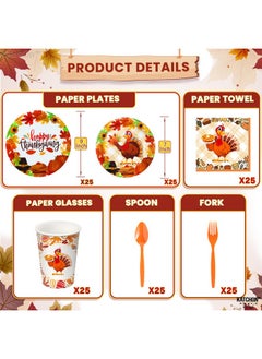 KATCHON KatchOn, Thanksgiving Table Decor - Huge 152Pcs (25 Guest) | Glitter, Happy Thanksgiving Banner and Thanksgiving Tablecloth | Thanksgiving Plates and Napkins Sets, Thanksgiving Decorations for Table  - Image 3