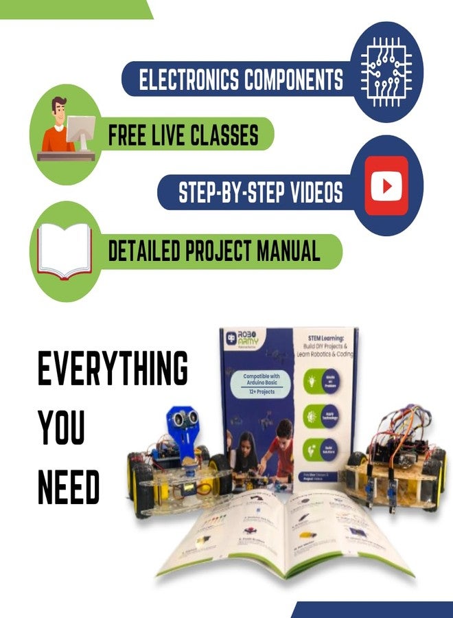 Roboarmy STEM Kit for Kids Ages 10-15 -12+ DIY Projects Including Smart Dustbin, Robot Car, Digital Dice, Educational Robotics Kit with Guide & Video Tutorials - Ideal for Class 6-9, Compatible with Arduino - Image 3