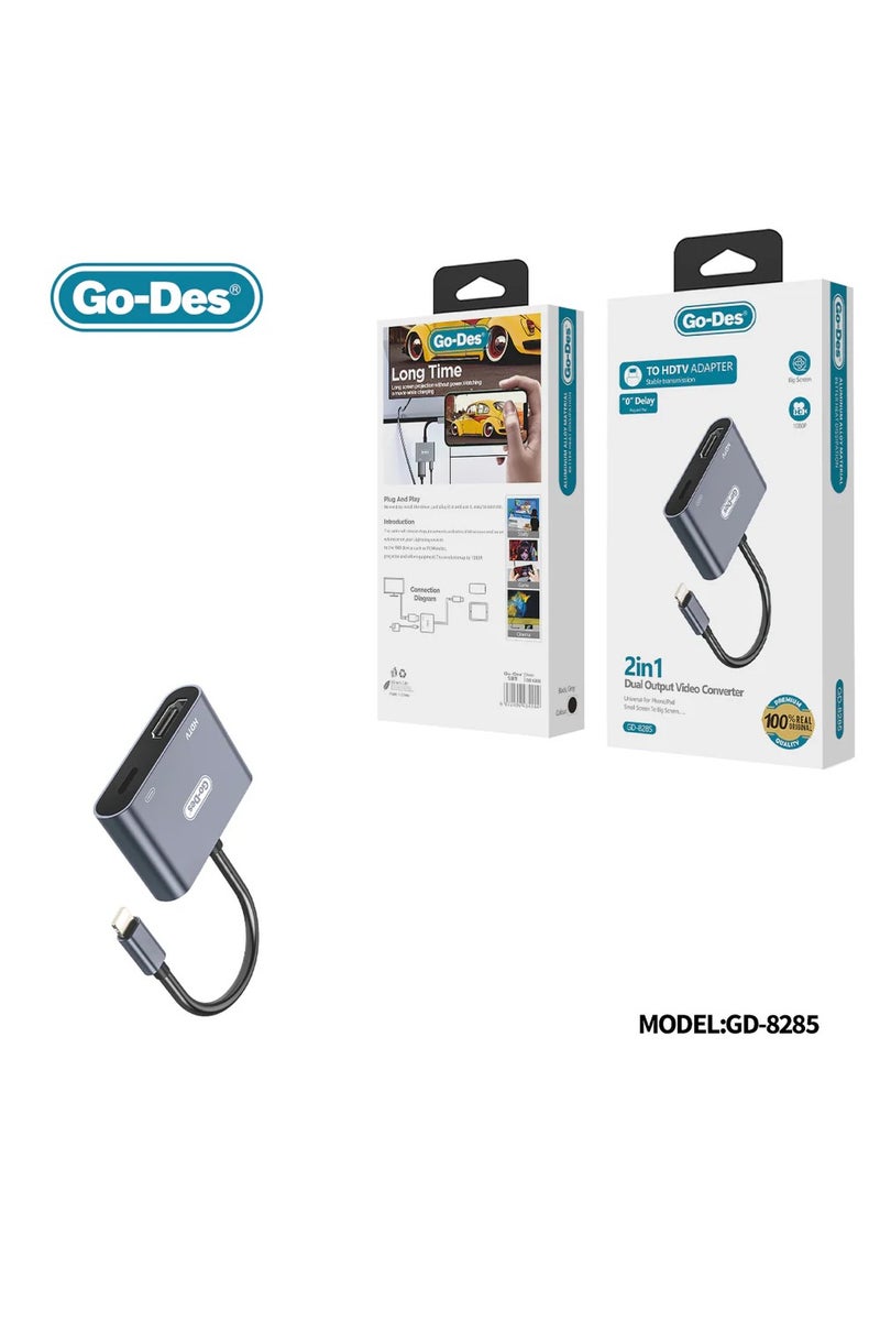 GO-DES 2-in-1 HDTV + Lightning Dual Output Video Converter 1080P HD Display for Phones and Notebooks - Image 2