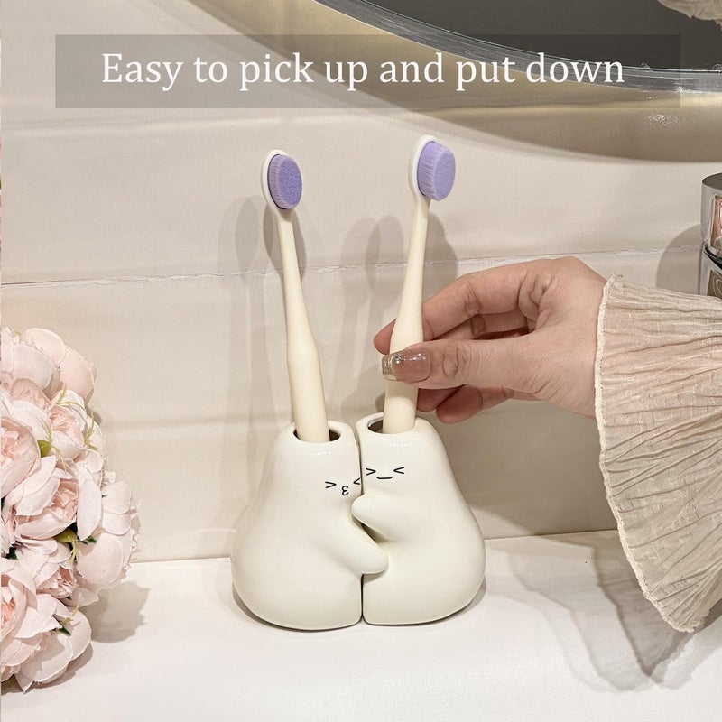 Dneuoir Ceramic Toothbrush Holder for Bathroom, Cute Pear Shape Small Tooth Brush Holders for Bathroom Countertop Home Office Table Decor - Image 4
