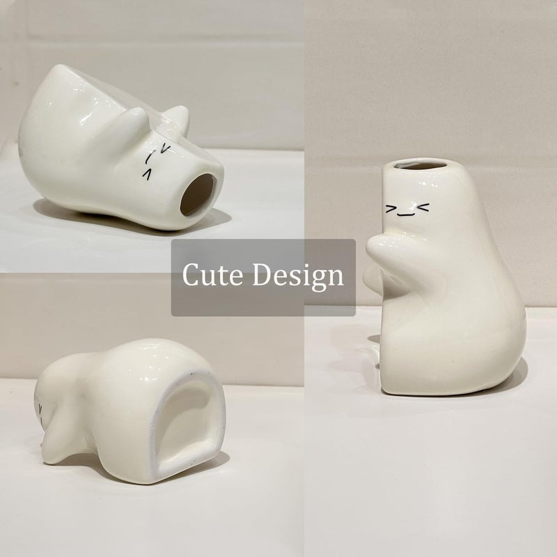 Dneuoir Ceramic Toothbrush Holder for Bathroom, Cute Pear Shape Small Tooth Brush Holders for Bathroom Countertop Home Office Table Decor - Image 5