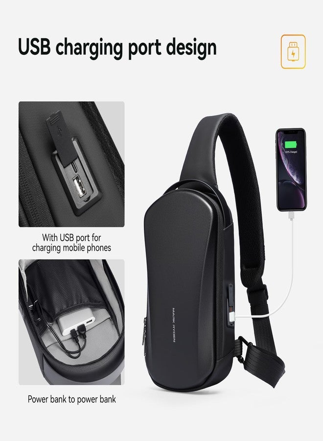 MS Mark Ryden Hard Shell Sling Backpack for Men, Water Resistant Crossbody Backpack with USB Charging Port, Chest Bag for Travel, Gym - Image 4
