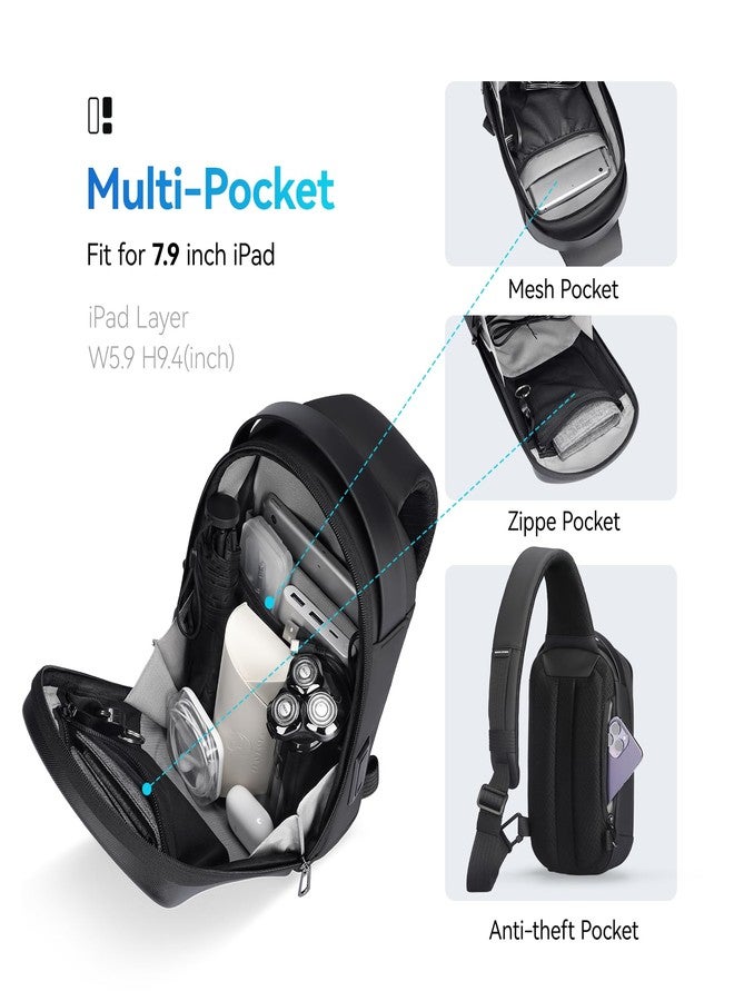 MS Mark Ryden Hard Shell Sling Backpack for Men, Water Resistant Crossbody Backpack with USB Charging Port, Chest Bag for Travel, Gym - Image 3
