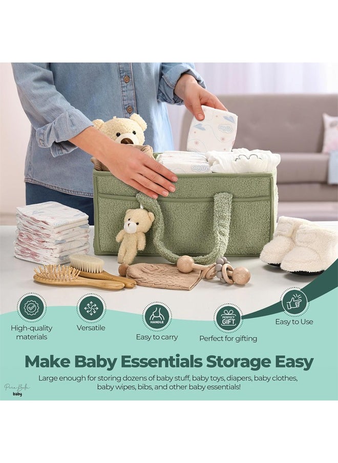 Arabest Baby Diaper Caddy,Baby Diaper Caddy Organizer ,Nursery Storage Bin for Changing Table,Storage Basket for Newborn Boys Girls, Foldable and Portable(Green)  - Image 4