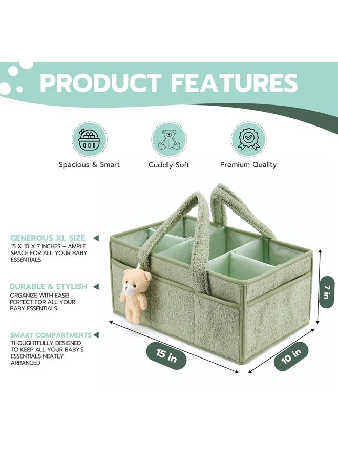 Arabest Baby Diaper Caddy,Baby Diaper Caddy Organizer ,Nursery Storage Bin for Changing Table,Storage Basket for Newborn Boys Girls, Foldable and Portable(Green)  - Image 2