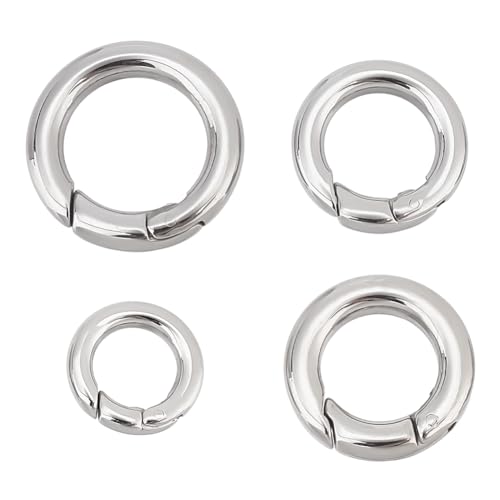 UNICRAFTALE 4pcs 4 Sizes Spring Gate Rings Stainless Steel Key Rings Carabiner Lock Clasps Connector Keychain Ring Round Snap Clasps Metal Spring Gate Rings for Jewelry Making Bag Purse Handbag Strap - Image 1