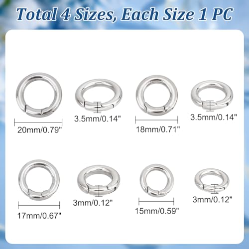UNICRAFTALE 4pcs 4 Sizes Spring Gate Rings Stainless Steel Key Rings Carabiner Lock Clasps Connector Keychain Ring Round Snap Clasps Metal Spring Gate Rings for Jewelry Making Bag Purse Handbag Strap - Image 2