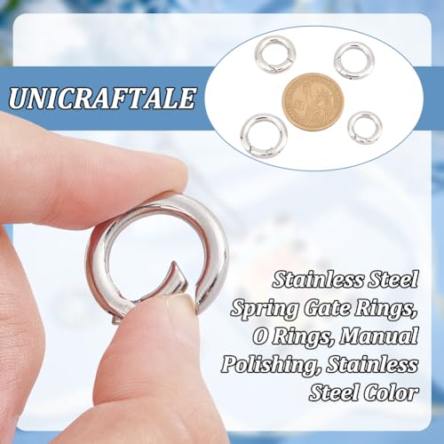 UNICRAFTALE 4pcs 4 Sizes Spring Gate Rings Stainless Steel Key Rings Carabiner Lock Clasps Connector Keychain Ring Round Snap Clasps Metal Spring Gate Rings for Jewelry Making Bag Purse Handbag Strap - Image 4