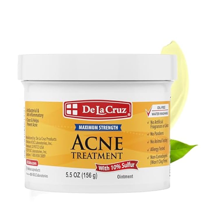 De La Cruz Sulfur Ointment - Cystic Acne Treatment for Face and Body - Daily 10 Min Spot Treatment Mask - Safe and Effective Game Changing Hormonal Acne Treatment That Clears Up Pimples 5.5 OZ. - Image 1