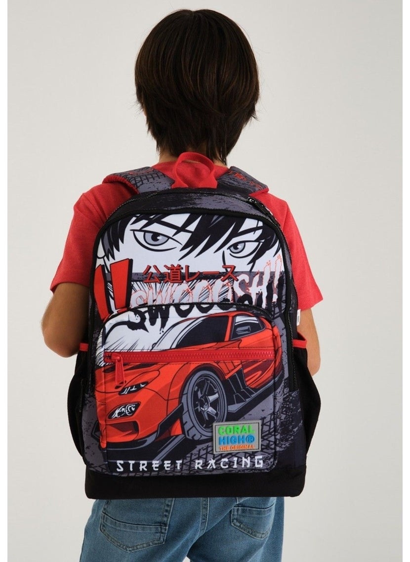 CORAL HIGH Red Car Patterned Nutrition School Bag with Pen Holder  - Image 2