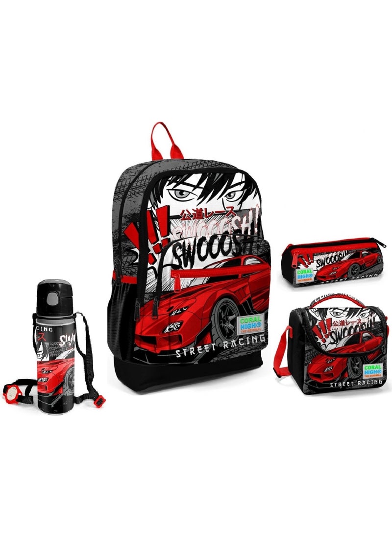 CORAL HIGH Red Car Patterned Nutrition School Bag with Pen Holder  - Image 1