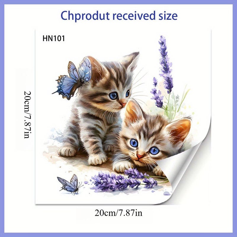 1pc Cute Kitten And Butterfly Lavender Toilet Sticker Suitable For Bathroom Bedroom Living Room Home Wall Decor - Image 4