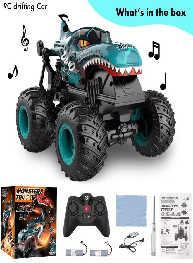 سنابترون سيارة سنابترون ديناصور للأطفال تعمل بجهاز تحكم عن بعد، شاحنة مونستر قابلة للانجراف بزاوية 360 درجة مع أضواء LED وموسيقى، ألعاب تحكم عن بعد بتردد 2.4 جيجاهرتز، سيارة انزلاقية تعمل بجهاز تحكم عن بعد، لعبة تحكم عن بعد للأطفال من 3 إلى 8 سنوات فما فوق - Image 5