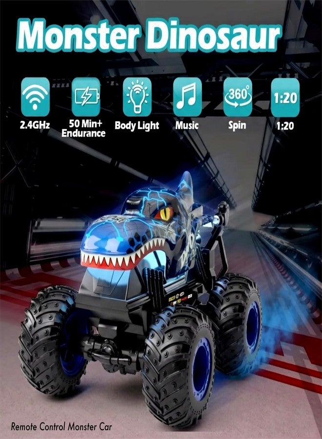 سنابترون سيارة سنابترون ديناصور للأطفال تعمل بجهاز تحكم عن بعد، شاحنة مونستر قابلة للانجراف بزاوية 360 درجة مع أضواء LED وموسيقى، ألعاب تحكم عن بعد بتردد 2.4 جيجاهرتز، سيارة انزلاقية تعمل بجهاز تحكم عن بعد، لعبة تحكم عن بعد للأطفال من 3 إلى 8 سنوات فما فوق - Image 4