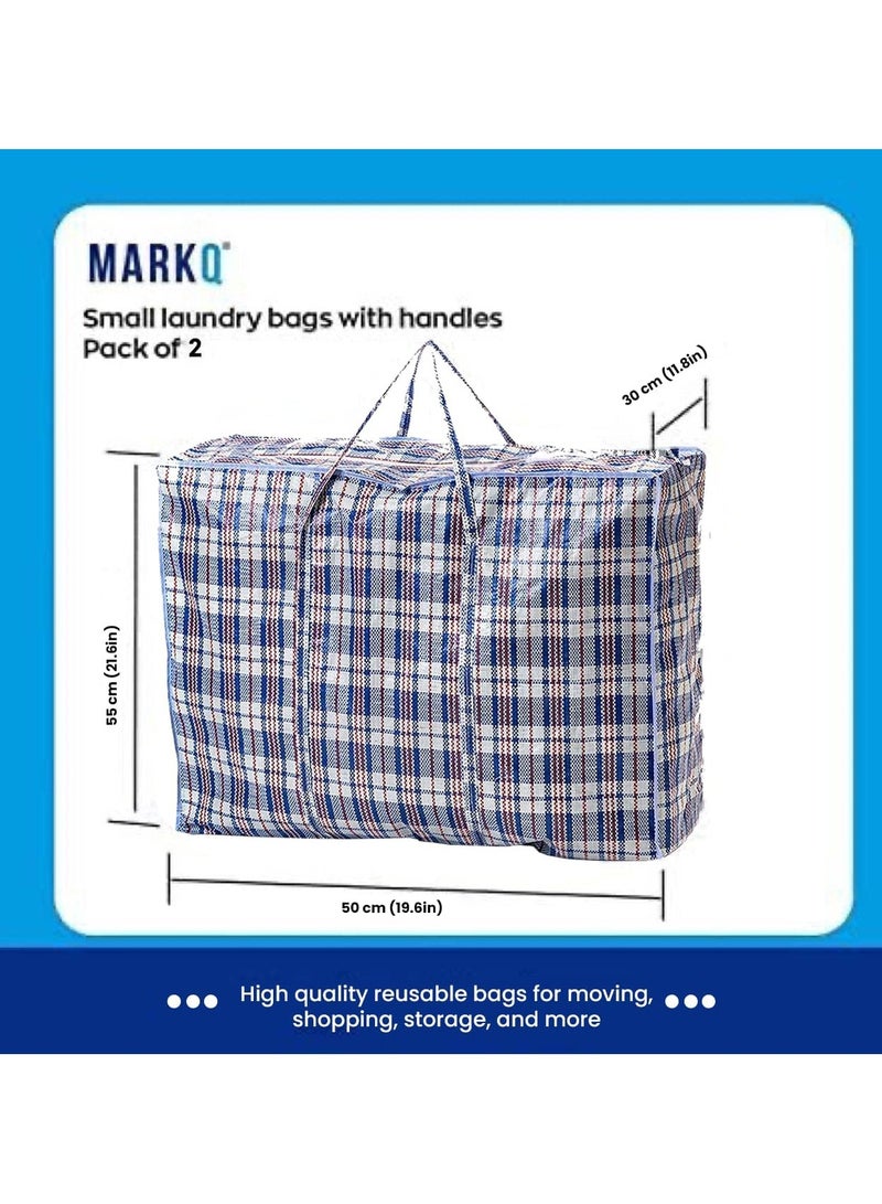Laundry Bags With Zip & Handle, 2 Pack Heavy Duty Reusable Storage Bag For Clothes Moving House Grocery Shopping Bag. Small -55 x 50 x 30 cm