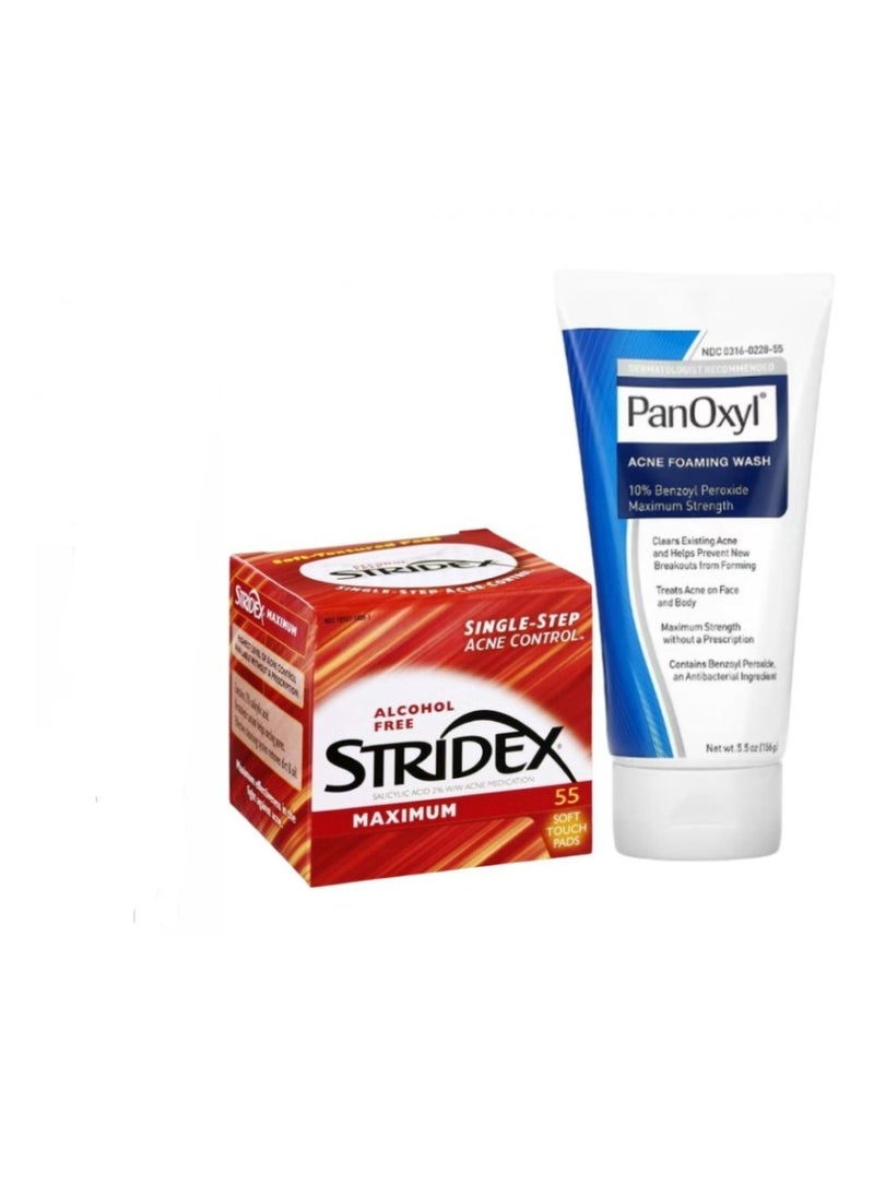 Stridex - PanOxyl Acne Foaming Wash Benzoyl Peroxide 10% and 55-Piece Medicated Soft Touch Pad - Image 1