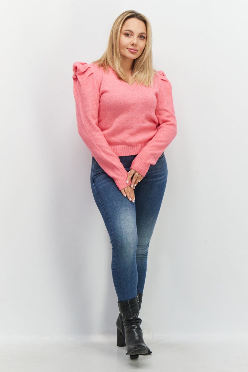 STEVE MADDEN سويت شيرت محبوك على شكل حرف V للنساء، سكر بلوم - Image 2