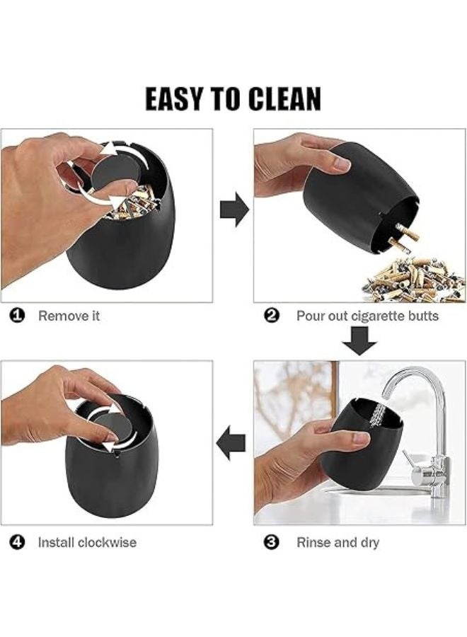 Cigarette Ashtray with Lid Smokeless Stainless Steel Ash Trays Covered Windproof Smell Proof Ashtrays for Outside Patio Home Odorless Office Tabletop - Image 4