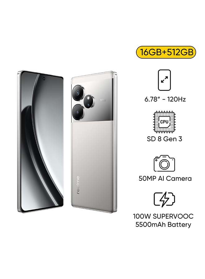 realme GT6 Dual SIM Fluid Silver 16+12GB RAM 512GB 5G - Middle East Version - Image 1