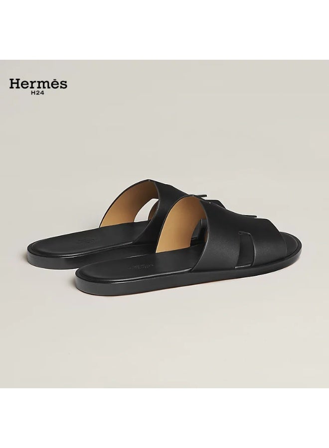 Hermes H24 صندل هيرميس H24 إزمير للرجال، صيفي، بدون أربطة، مسطح، بمقدمة مستديرة، أسود - Image 2