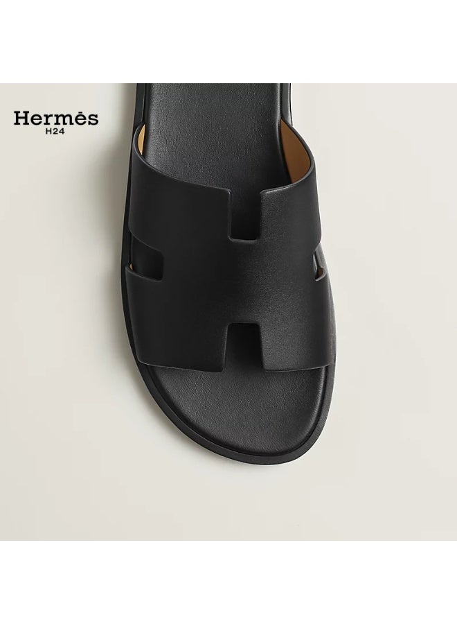 Hermes H24 صندل هيرميس H24 إزمير للرجال، صيفي، بدون أربطة، مسطح، بمقدمة مستديرة، أسود - Image 4