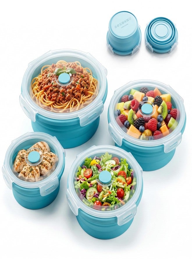 Yubng 4-Pack Silicone Collapsible Meal Prep Containers with Lids, Bento Lunch Box Set in 4 Sizes (350/500/800/1200ml), Space Saving Storage for RV, Camping, Travel, Office, Microwave Freezer Safe - Image 1