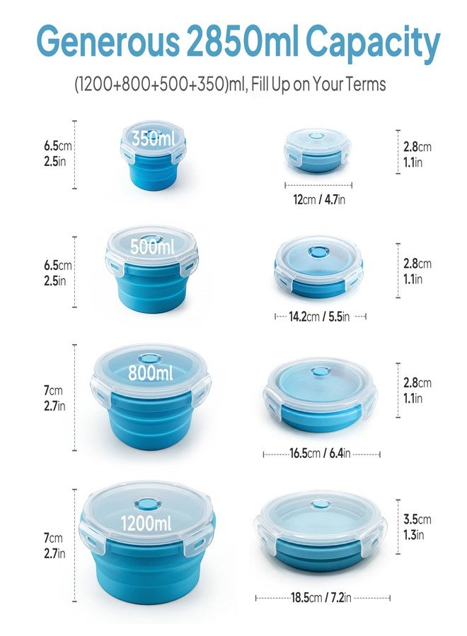 Yubng 4-Pack Silicone Collapsible Meal Prep Containers with Lids, Bento Lunch Box Set in 4 Sizes (350/500/800/1200ml), Space Saving Storage for RV, Camping, Travel, Office, Microwave Freezer Safe - Image 4
