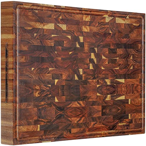 AZRHOM AZRHOM Extra Large Thick Acacia Wood End Grain Cutting Board 24x18x2 In Wooden Butcher Block Chopping Board For Kitchen with Juice Groove Handles NonSlip Pats Gift Box 