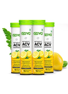 OZiva ACV Moringa Control Cravings Apple Cider Vinegar Cinnamon Guggul No Maltodextrin No Added Sugar 15 Effervescent Tablets Lemon Masala Pack of 4 60 Tablets  - Image 1