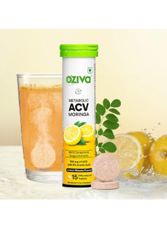 OZiva ACV Moringa Control Cravings Apple Cider Vinegar Cinnamon Guggul No Maltodextrin No Added Sugar 15 Effervescent Tablets Lemon Masala Pack of 4 60 Tablets  - Image 2