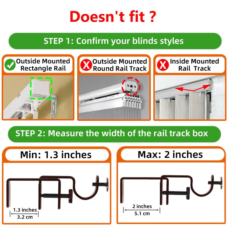 INSFITY Outside Mounted Blinds Curtain Rod Bracket (Only Fit for 1.3-2 inches Rectangle Headrail) No Drill No Tools Required - Image 2