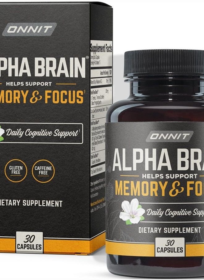 Onnit - Alpha Brain Premium Nootropic Brain Supplement, 30 Count, for Men & Women - Caffeine-Free Focus Capsules for Concentration, Brain & Memory Support - Brain Booster Cat's Claw, Bacopa, Oat Straw - Image 1