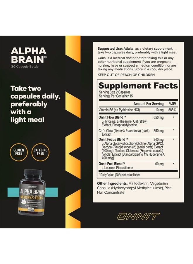 Onnit - Alpha Brain Premium Nootropic Brain Supplement, 30 Count, for Men & Women - Caffeine-Free Focus Capsules for Concentration, Brain & Memory Support - Brain Booster Cat's Claw, Bacopa, Oat Straw - Image 1