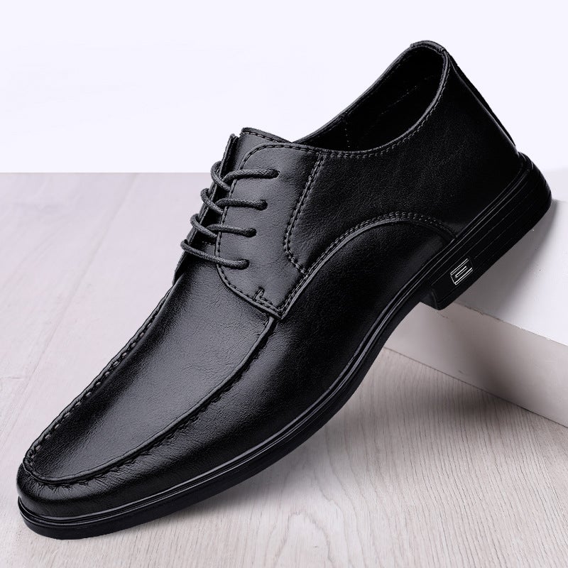 Men'S Leather Shoes Business Dress Korean Style Black 2022 New Soft Face Inner Heightening Wedding Groom Shoes - Image 2