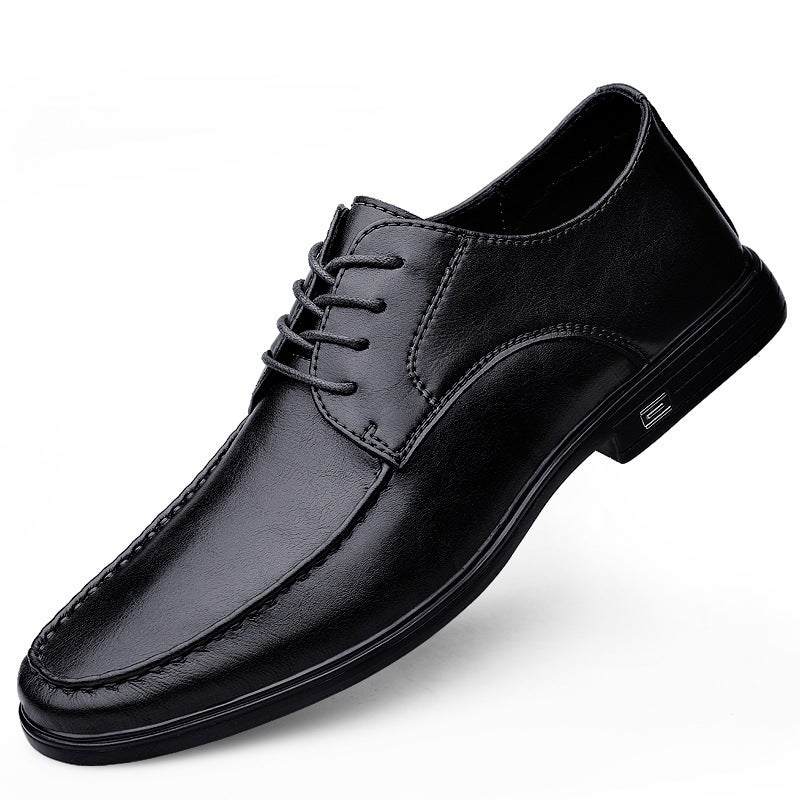 Men'S Leather Shoes Business Dress Korean Style Black 2022 New Soft Face Inner Heightening Wedding Groom Shoes - Image 1