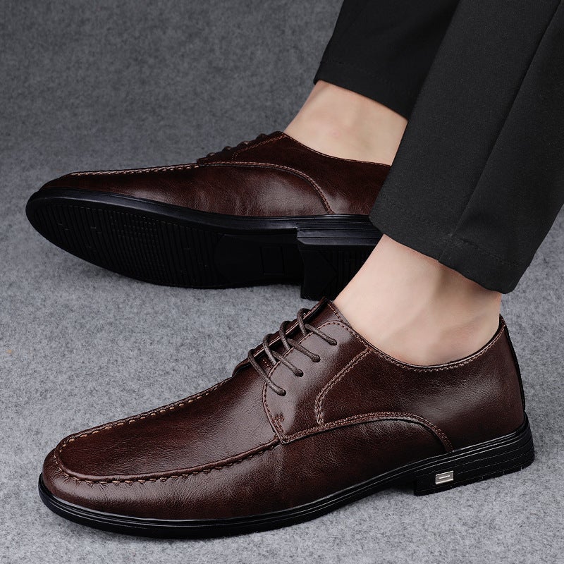 Men'S Leather Shoes Business Dress Korean Style Black 2022 New Soft Face Inner Heightening Wedding Groom Shoes - Image 5