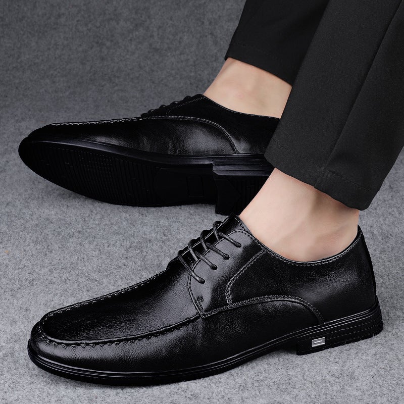 Men'S Leather Shoes Business Dress Korean Style Black 2022 New Soft Face Inner Heightening Wedding Groom Shoes - Image 3