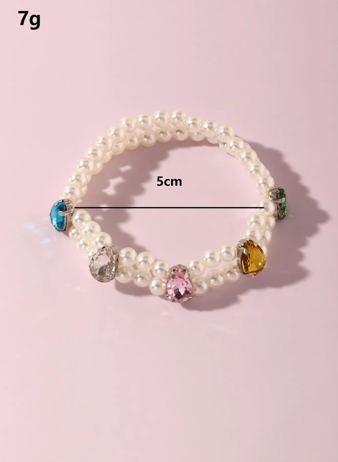 Take Two  Pack of 3 - Girls Multi-Color Gemstone Embellished Pearl Beaded Bracelets for Women | Best Price UAE