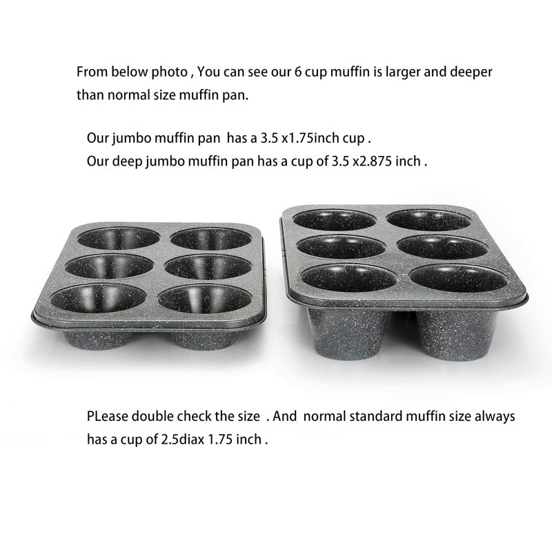 Monfish Jumbo Deep Muffin pan 6 cup large cupcake pan gray granite finish Carbon steel muffin tin 3.5x3inch cup (deep 6 cup) - Image 2
