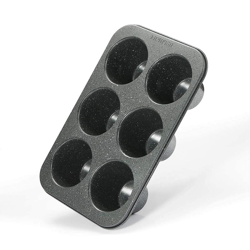 Monfish Jumbo Deep Muffin pan 6 cup large cupcake pan gray granite finish Carbon steel muffin tin 3.5x3inch cup (deep 6 cup) - Image 3