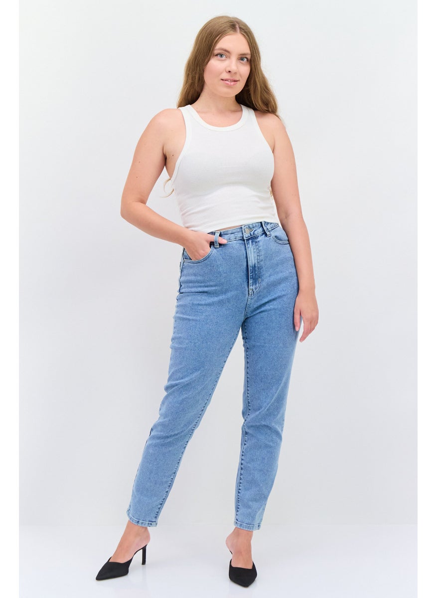 Black Tape - Women Slim Fit Washed Stretchable  Mom Jeans, Light Sky Blue - Image 1