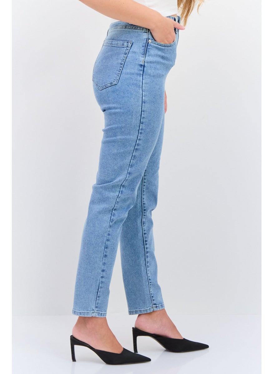 Black Tape - Women Slim Fit Washed Stretchable  Mom Jeans, Light Sky Blue - Image 1